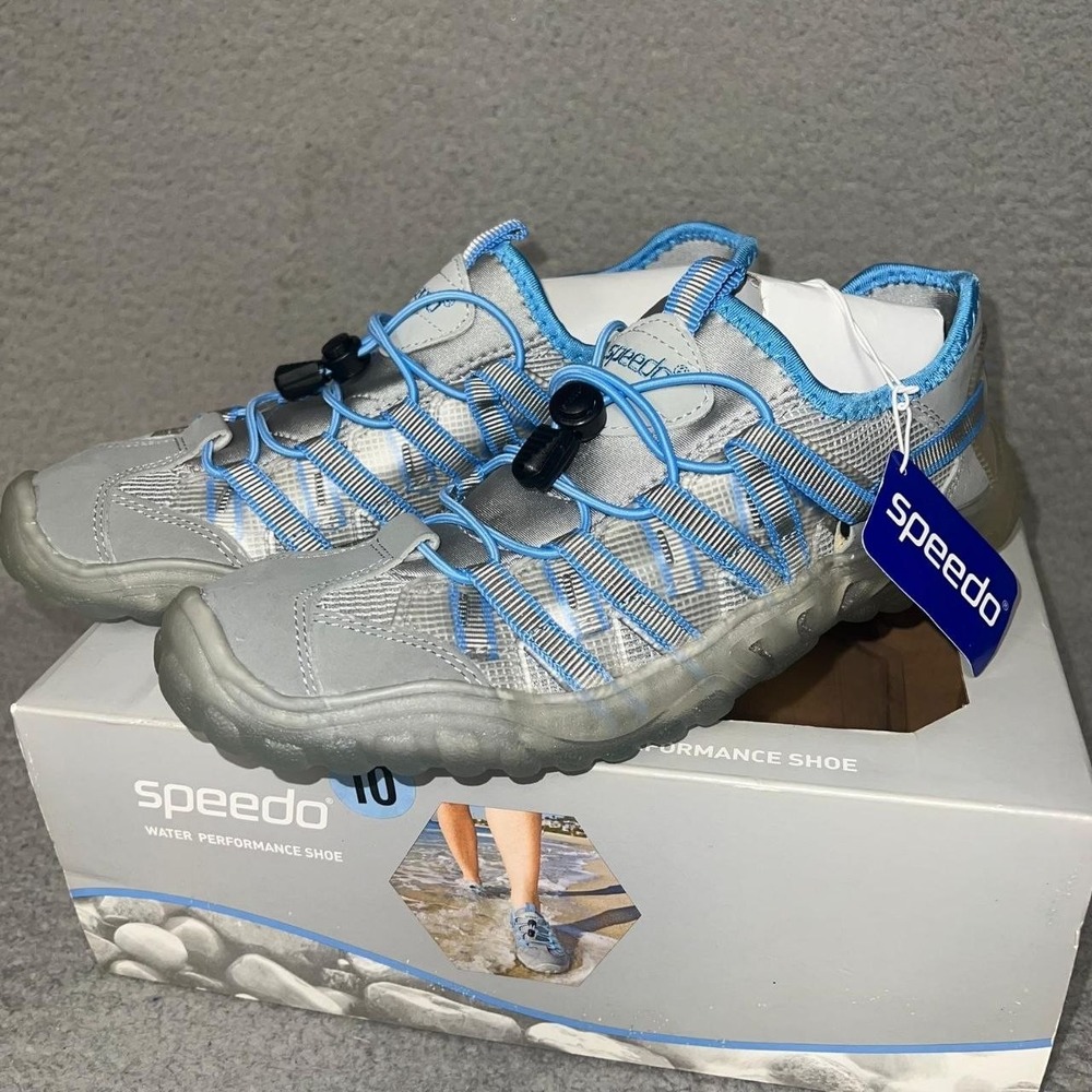 NIB Speedo Hydro Bungee Lace Shoes Women's Size 10 Blue Gray Water Performance